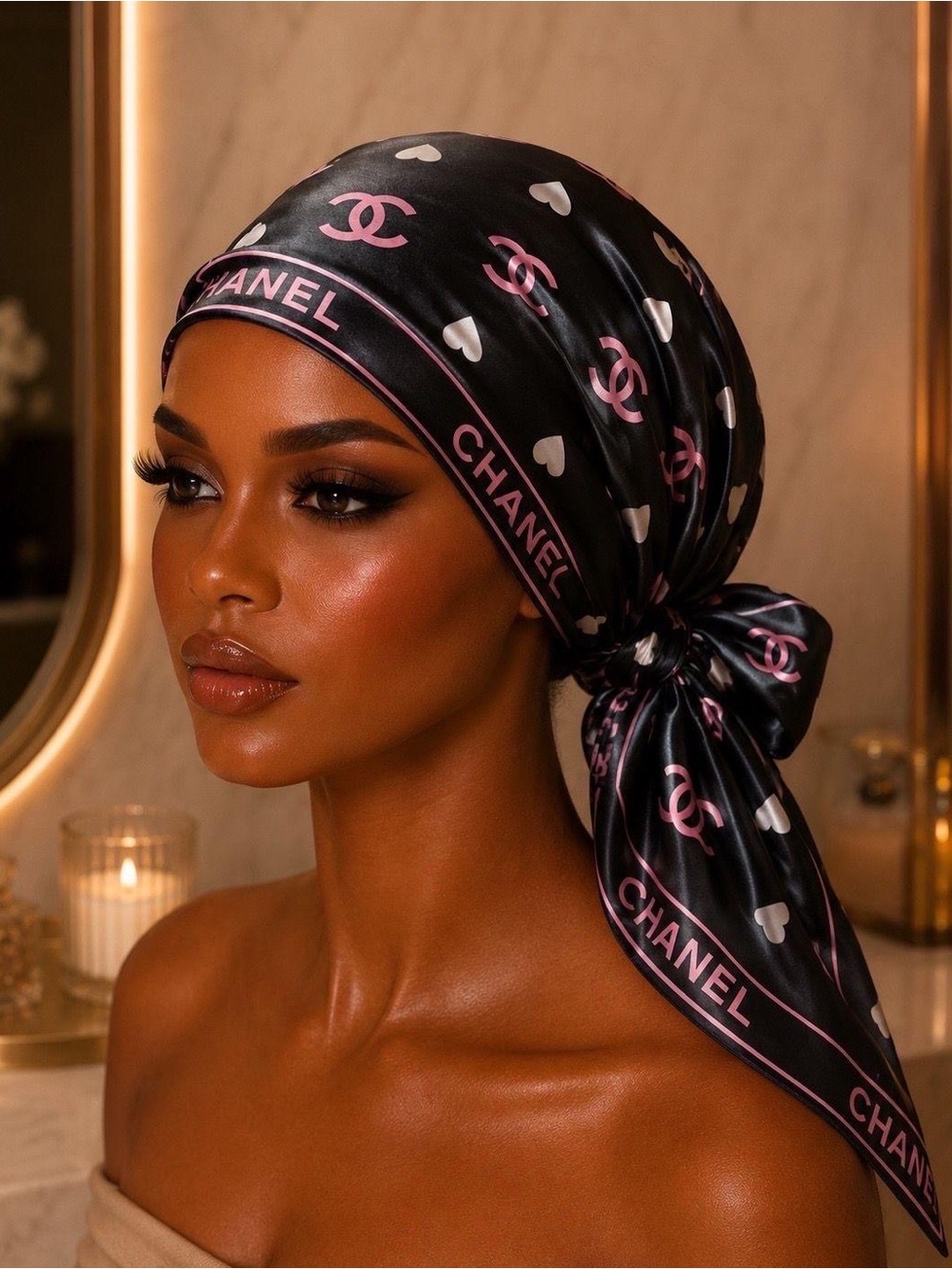 A beautiful black and pink satin scarf